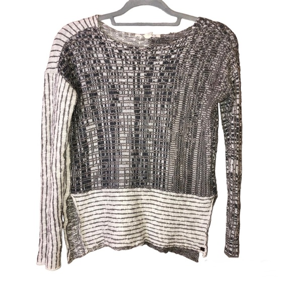 Roxy‎ Striped Mix Texture Sweater Grey Cream Size Small - Picture 1 of 5